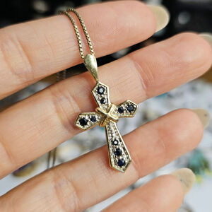 Vintage JJT Italy Sapphire Vermeil Sterling Silver Cross Necklace